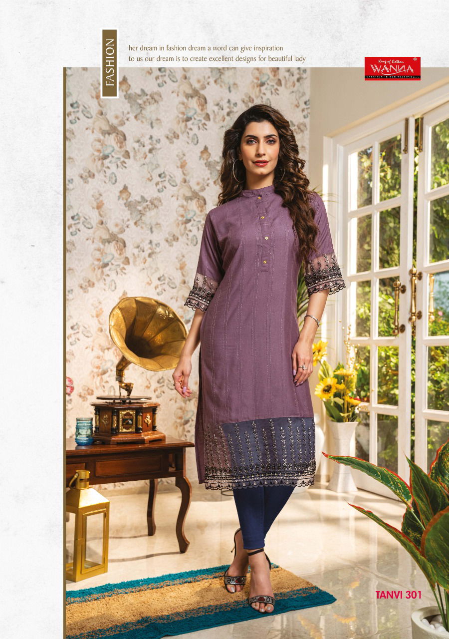 Wanna Tanvi 3 New Fancy Wear Rayon Embroidery Fancy Kurti Collection